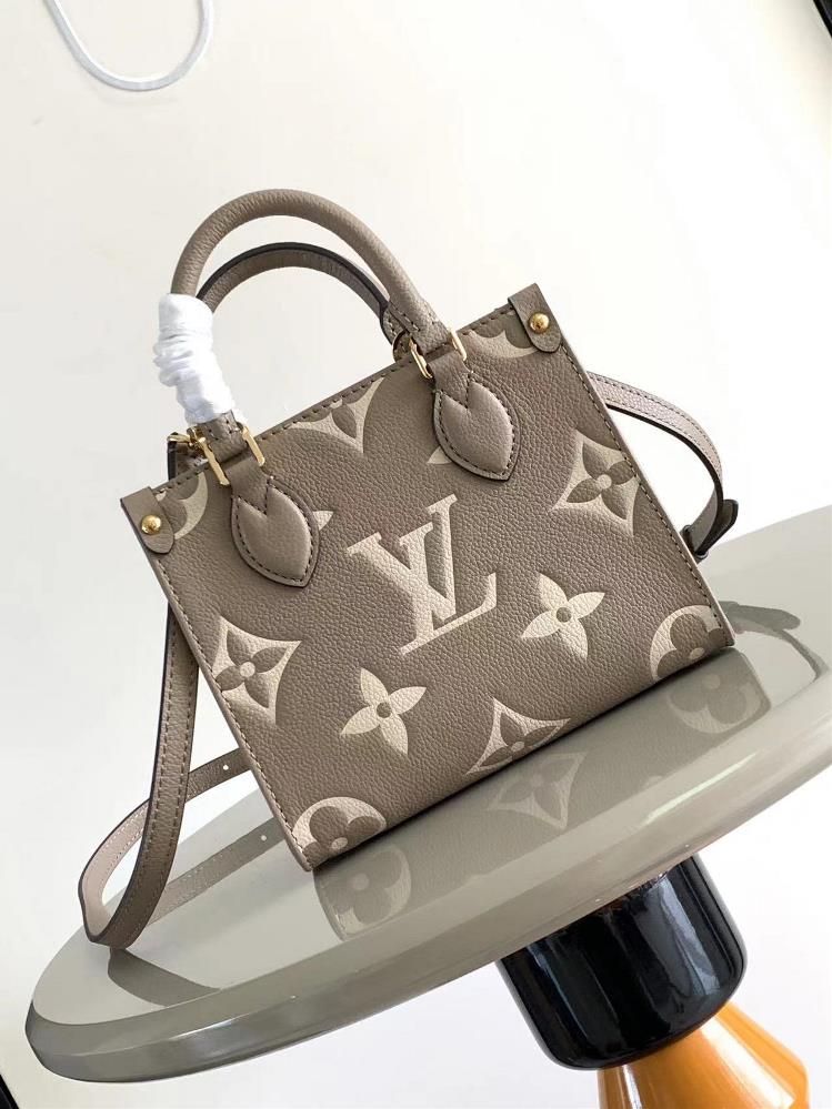 ONTHEGO BB Handbag M46993 47054 Elephant Grey Silk ScreenThis OnTheGoBB handbag is embossed with Monogram Imprente leatherMonogram pattern showcases e