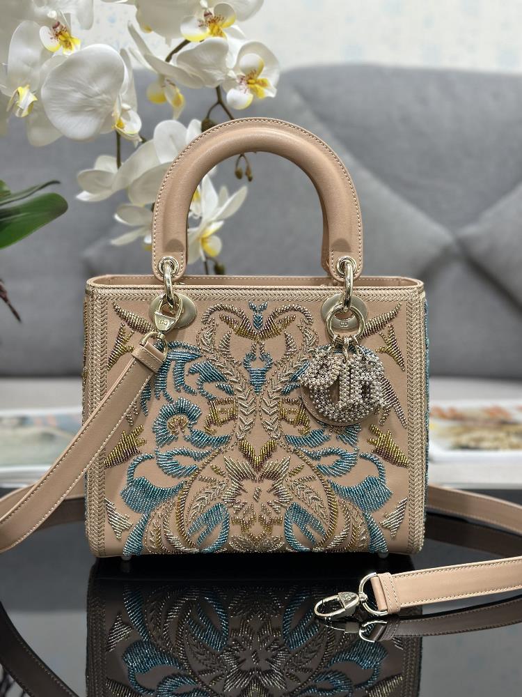 Lady Dior Limited Edition Customized Five Grid Embroidered Flower and Grass Beads with Sheep Tendon Inner Handmade Petal Beads with Cow Leather Caref