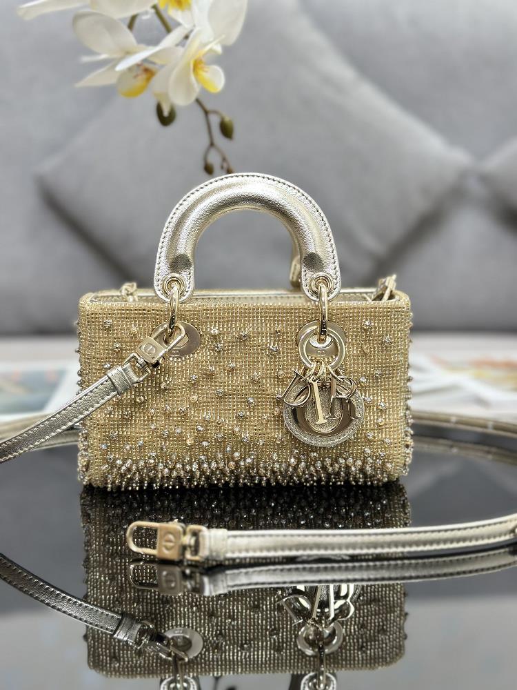 Lady DJoys ultra mini embroidered bead gold with lamb tendons inside highlights the minimalist aesthetic of the Lady Dior collection and embodies