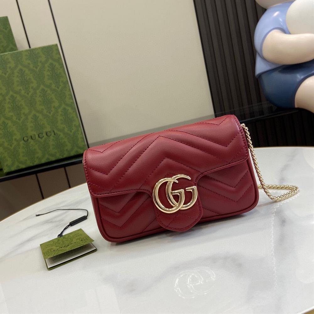 The new GG Marmont series ultra mini handbag This ultra mini handbag is made of burgundy stitched Vshaped leather adorned with classic double G log