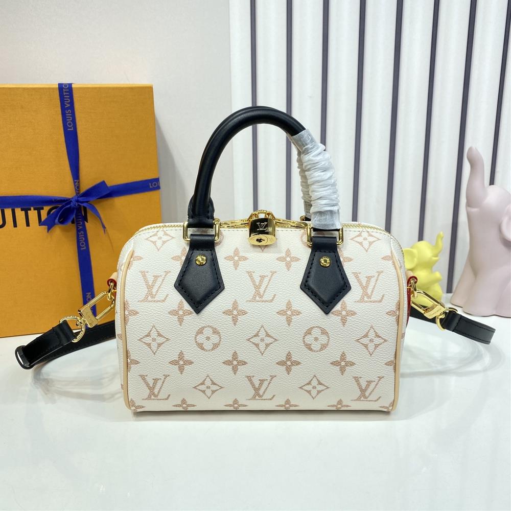 The M46906 White Flower Speedy20 Pillow Bag presents a modern and exquisite Noepas with Monogram Reverse canvas material The LV ring and the metal co