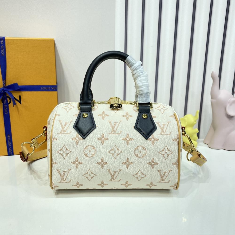 New version M46906 white flower speedy20 pillow bagA modern and exquisite Noepas presented using Monogram Reverse canvas materials The LV ring and th