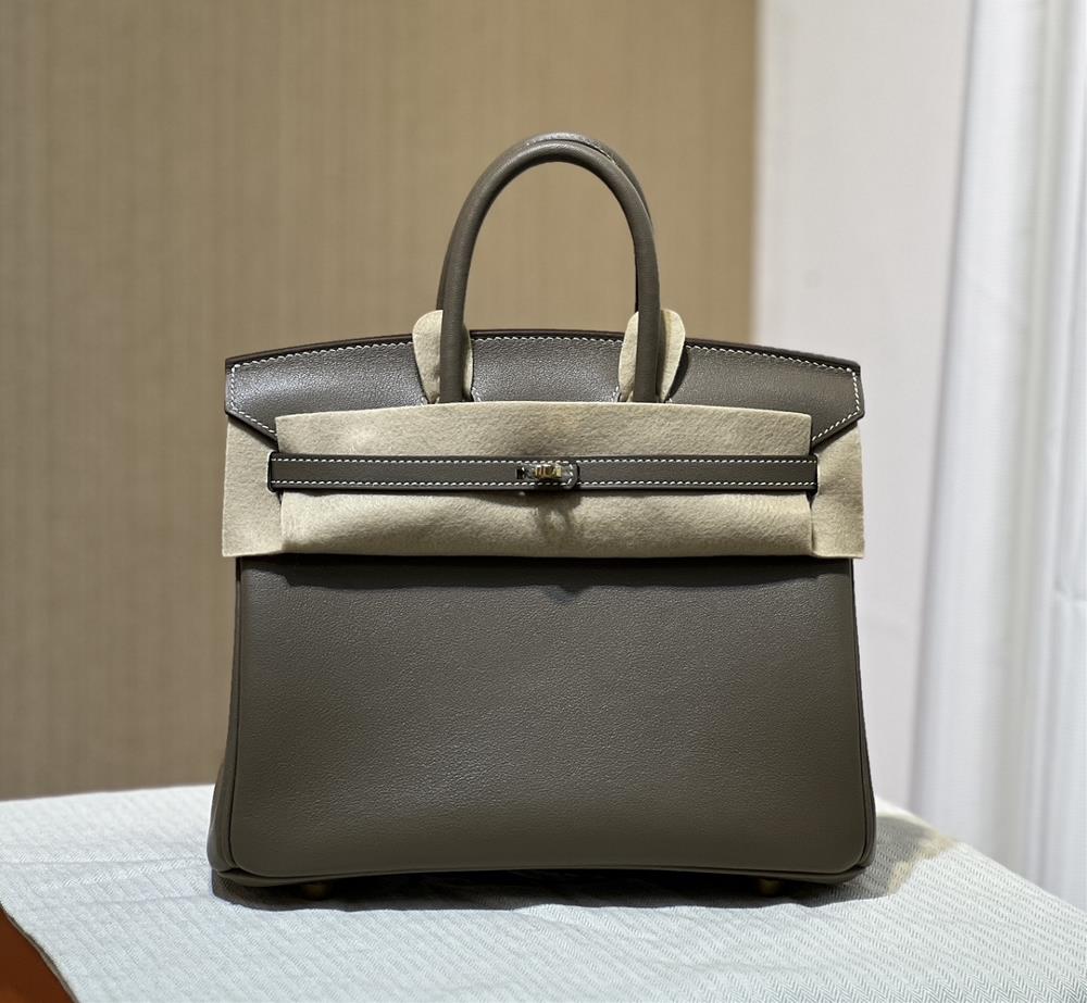 Birkin25 Swift Elephant Grey White Line Gold Buckle Handmade in Stock  professional luxury fashion brand agency businessIf you have wholesale or ret