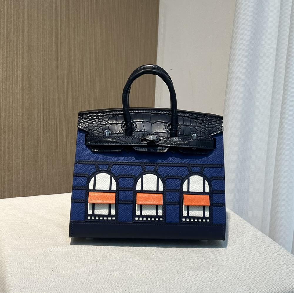 Small house Birkin 20 MidnightThe cover adopts navy blue mist faced alligatorShowcase dark blue MadamOrange Swift Chalk White EpsomThe threedimension