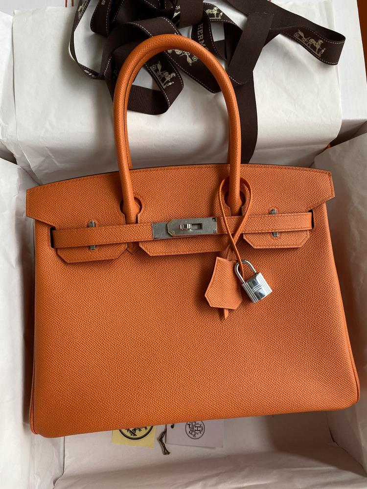 Hand sewn Birkin 30cm imported Epsom leather orange silver buckle  professional luxury fashion brand agency businessIf you have wholesale or retail