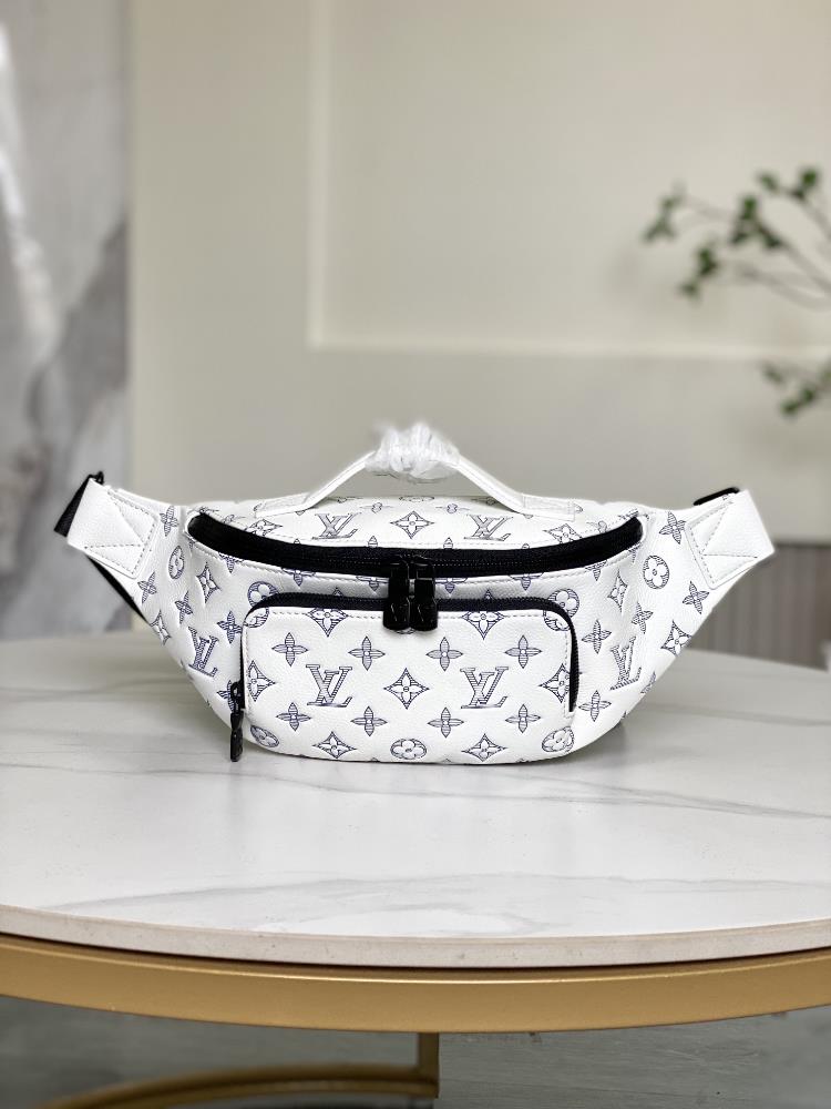 M25227 white RUSH waist bagDesigned with Monogram Shadow cowhide leather for a snug fit its zippered front pocket makes it easy to access and store p