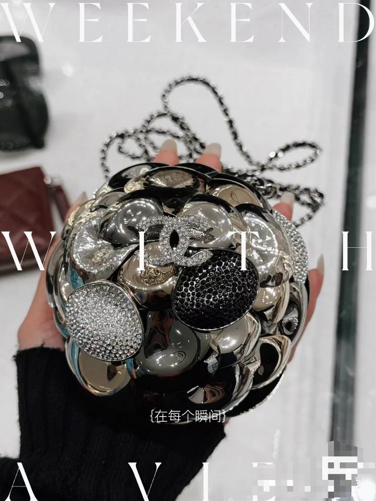 In stock CHANEL Camellia limited edition timeless ball bag in black highlighted by the huge Camellia flower on the runway this seasons theme trave