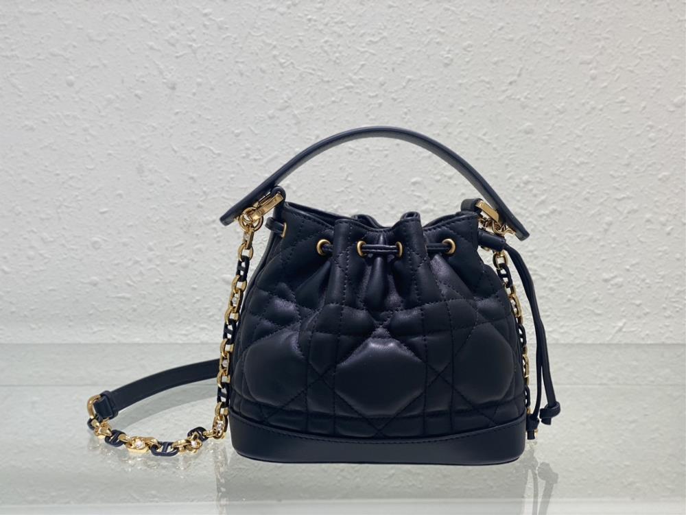 This Dior Jolie bucket bag is a new addition to the 2024 autumn ready to wear collection showcasing a fashionable style Crafted with black cowhide l