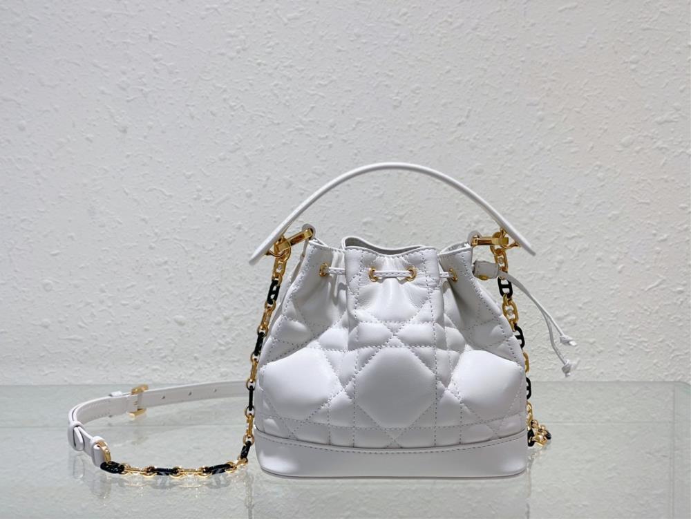 This Dior Jolie bucket bag is a new addition to the 2024 autumn ready to wear collection showcasing a fashionable style Crafted with milk white cowh