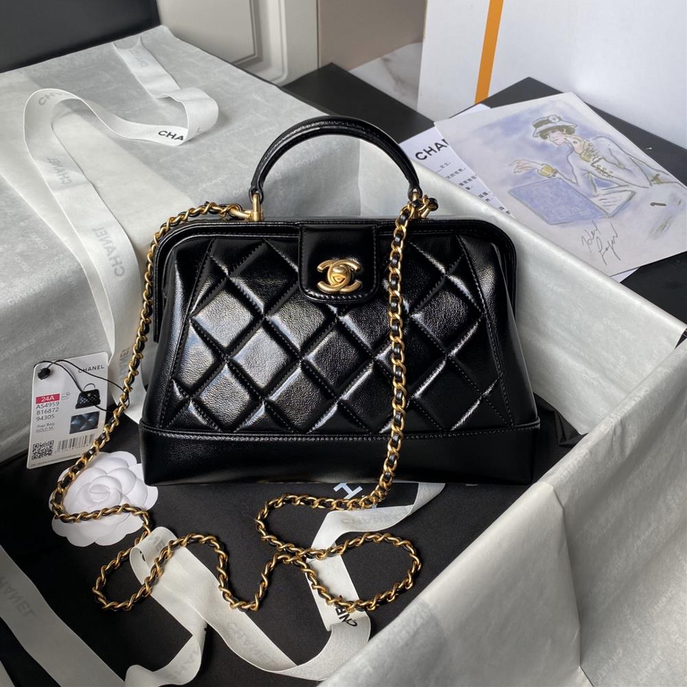 Chanel24A Handmade Visiting Series Doctor Bag AS4959 Physical Super Beautiful Oil Wax Skin with Metal Chain Classic Diamond Grid Design Retro and Fash