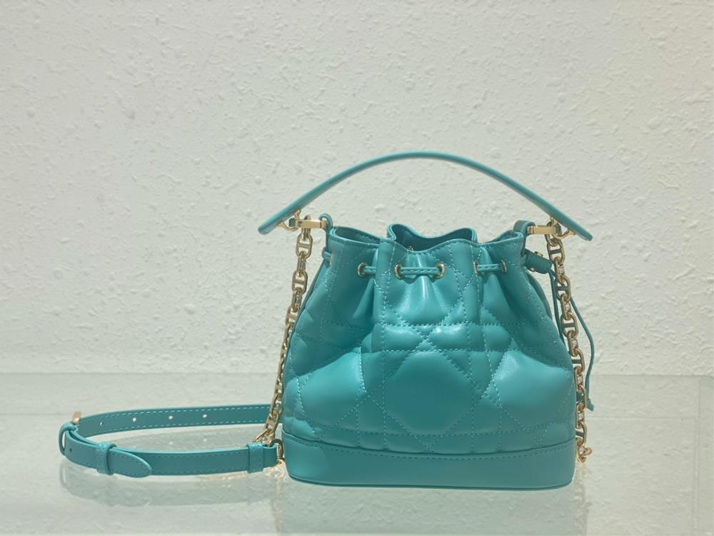 This Dior Jolie bucket bag is a new addition to the Fall 2024 ready to wear collection showcasing a fashionable style Crafted with light mint green
