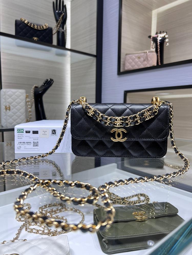 Ohanel 22K New French Stick Bag Double Chain Phone BagCaviar can be carried and slung over AP3021Y  professional luxury fashion brand agency business