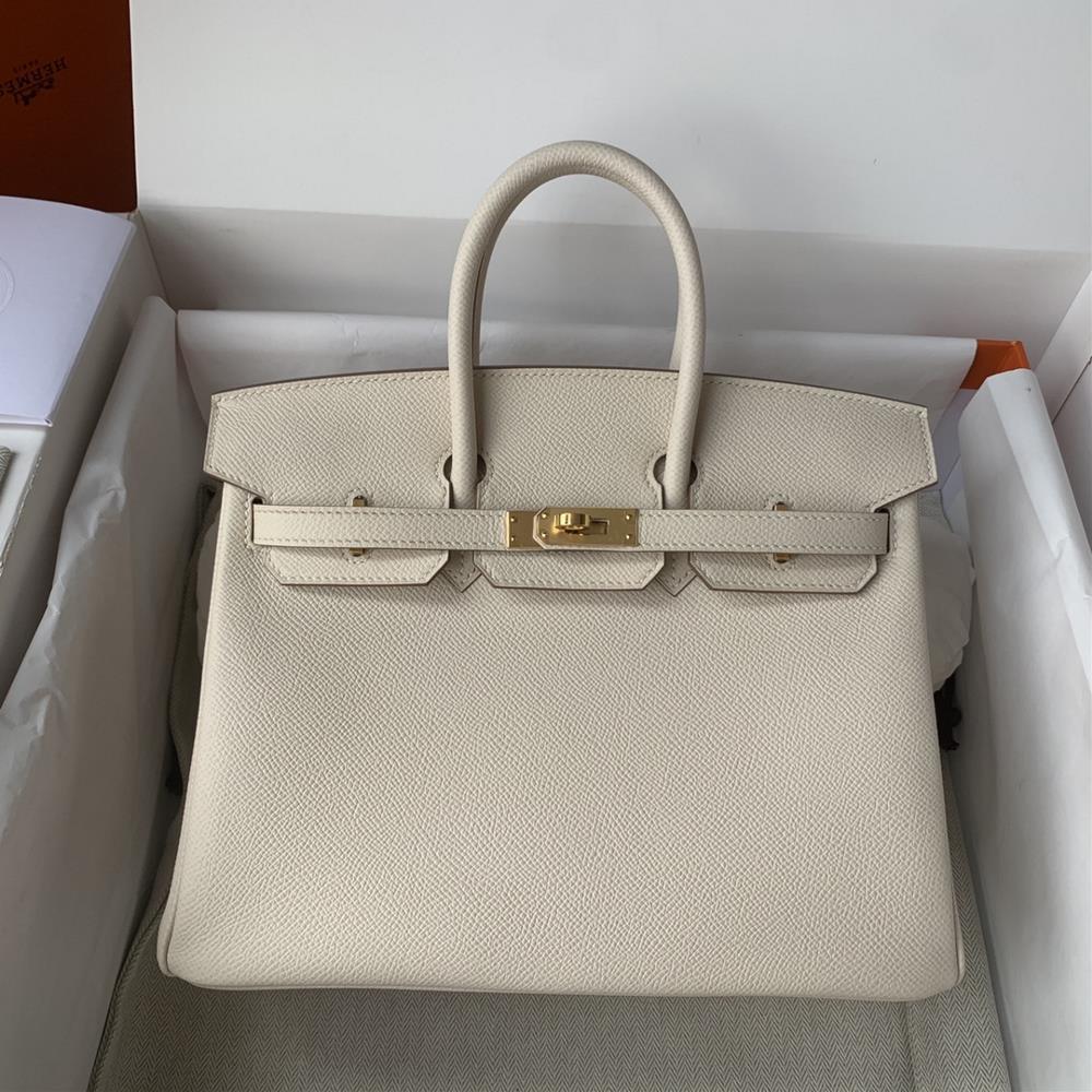 goods in stockBirkin 25cm imported Epsom leather semi handmade wax thread sewn milkshake whiteColors can be customized  professional luxury fashion b