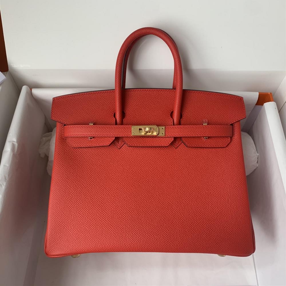 goods in stockBirkin 25cm imported Epsom leather semi handmade wax thread sewn with bright redColors can be customized  professional luxury fashion b