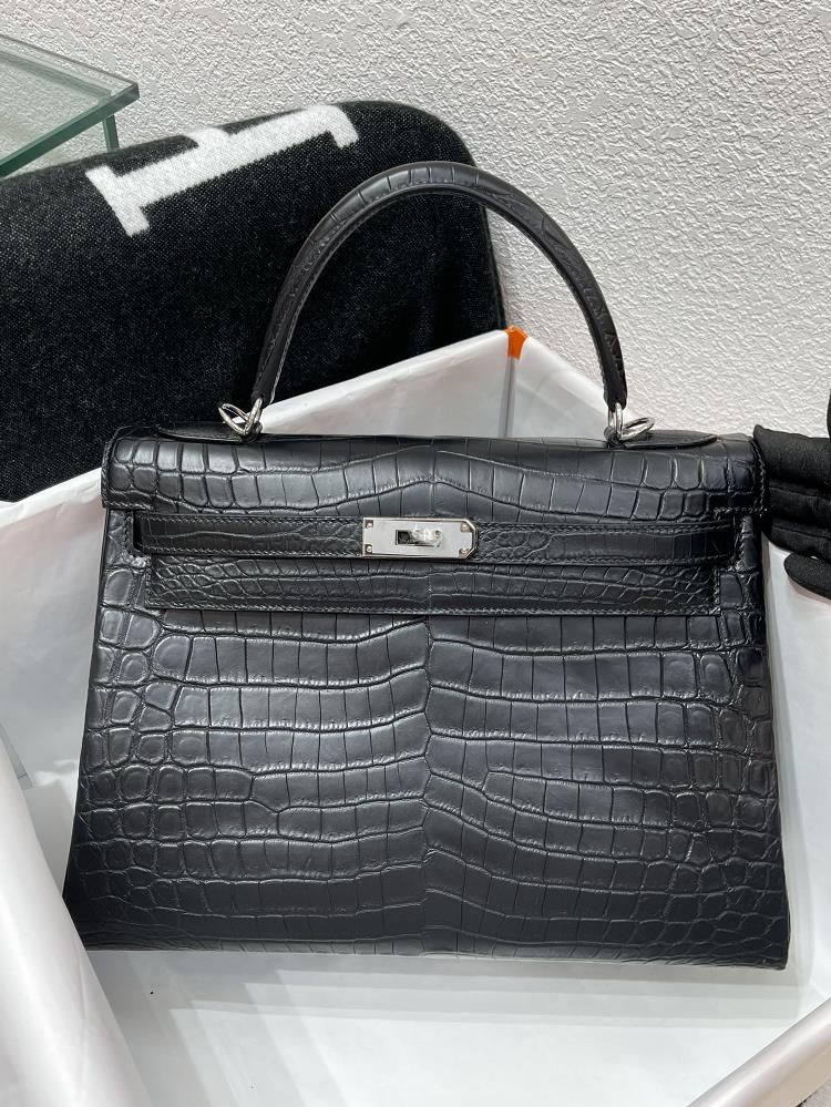 Kelly 32CM Misty Nile Crocodile Black Silver Buckle Leather Surface Super Beautiful Pure Steel Hardware  professional luxury fashion brand agency bus