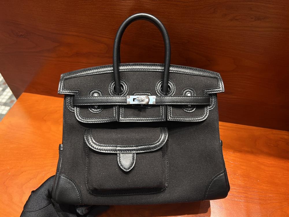 Birkin cargo 25cm swift leather patchwork imported canvas 89 Noir black top handmade counter quality  professional luxury fashion brand agency busine