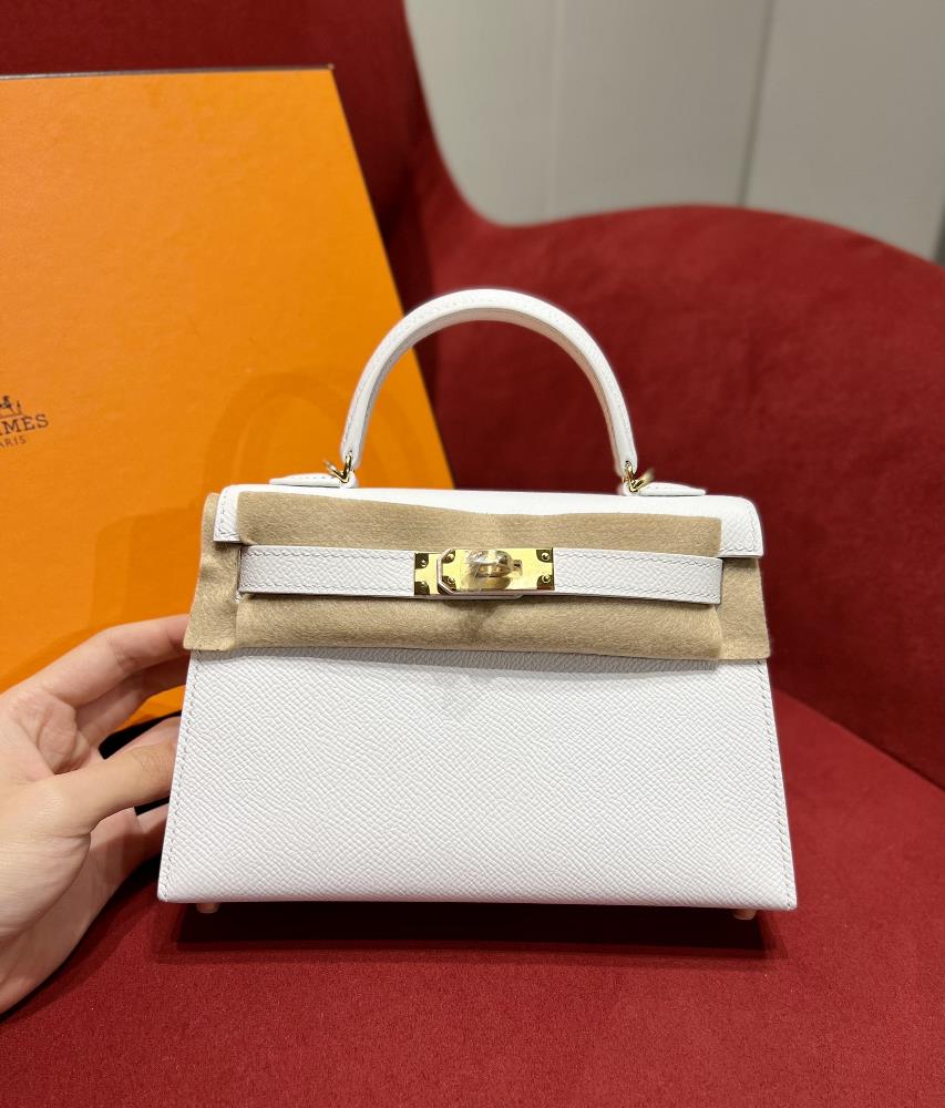 mini kelly 2 01Epsomgold19cmall handmadeMini Kelly II pure white palm print leather gold buckle 19cm highend handmade exclusive customizati