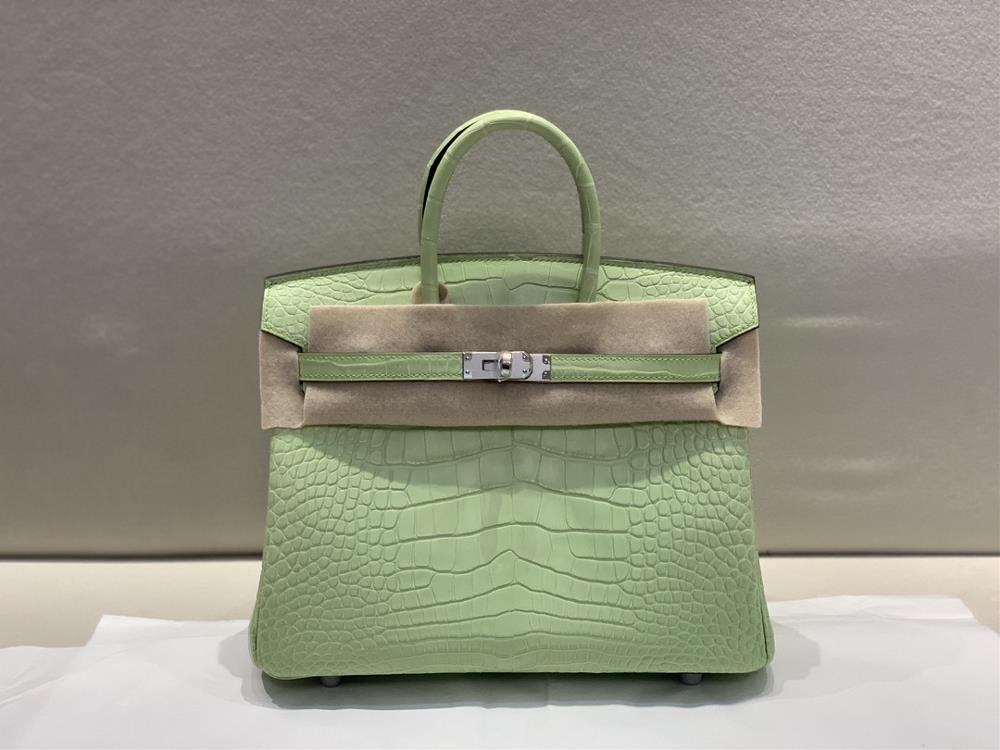 birkin25cm   Silver buckle matte crocodile American Alligator R9 tender bud green toplevel handmade customer order  professional luxury fashion bran