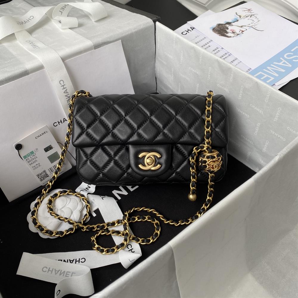 Chanel AS1787 popular metal CF mini hood bag with hollowed out braided rope added a small golden ball on the gold ball chain adding the finishing to