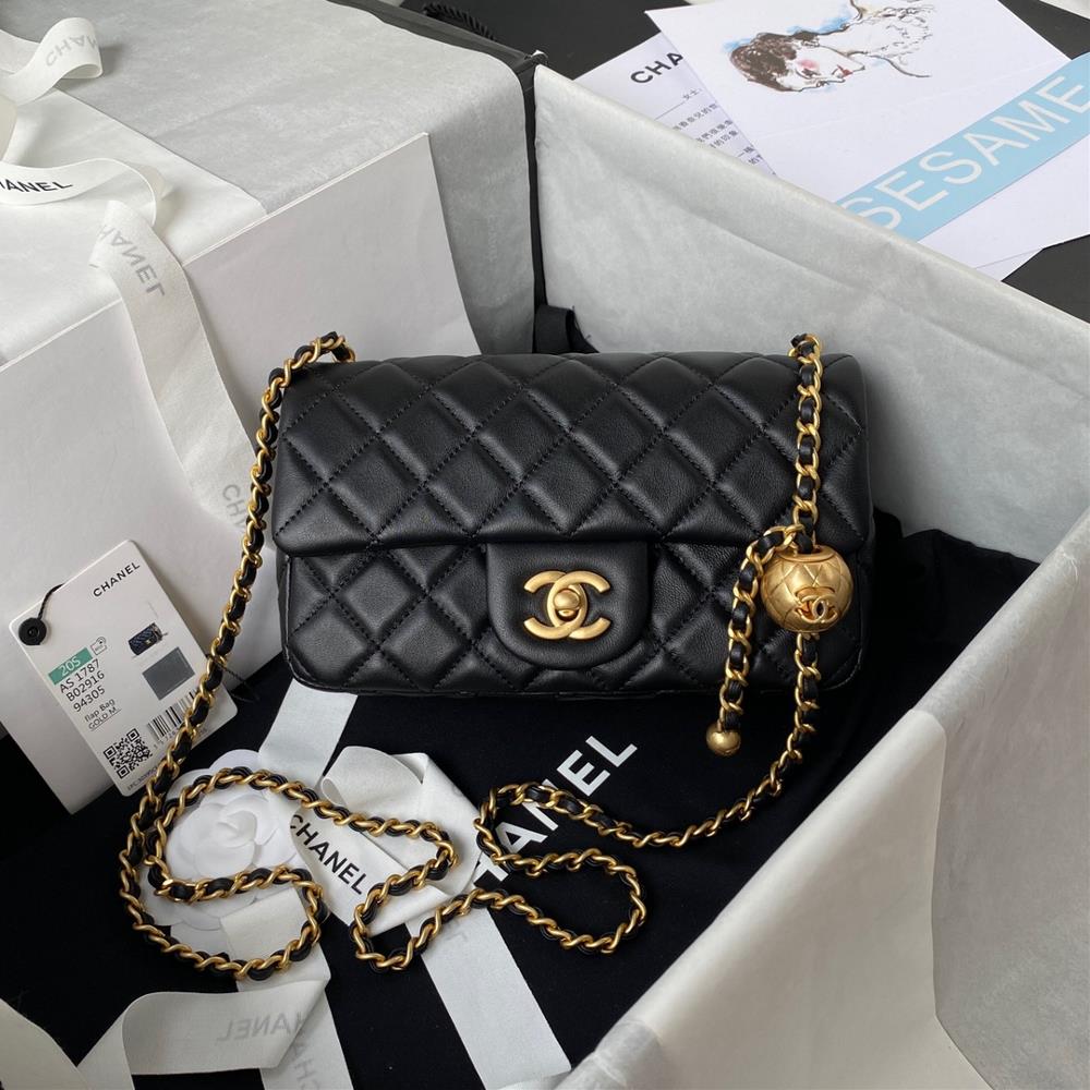 Chanel AS1787 popular metal CF mini hood bag with a small golden ball added to the global chain adding the finishing touch and icing on the cake Not