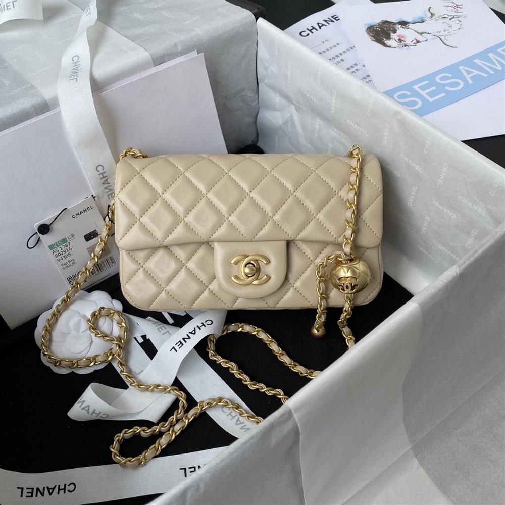 Chanel AS1787 popular metal CF mini hood bag with a small golden ball added to the global chain adding the finishing touch and icing on the cake Not