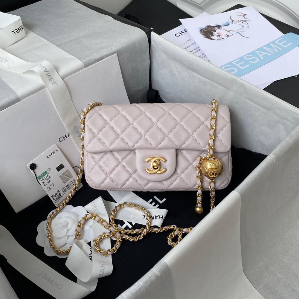 Chanel AS1787 popular metal CF mini hood bag with a small golden ball added to the global chain adding the finishing touch and icing on the cake Not