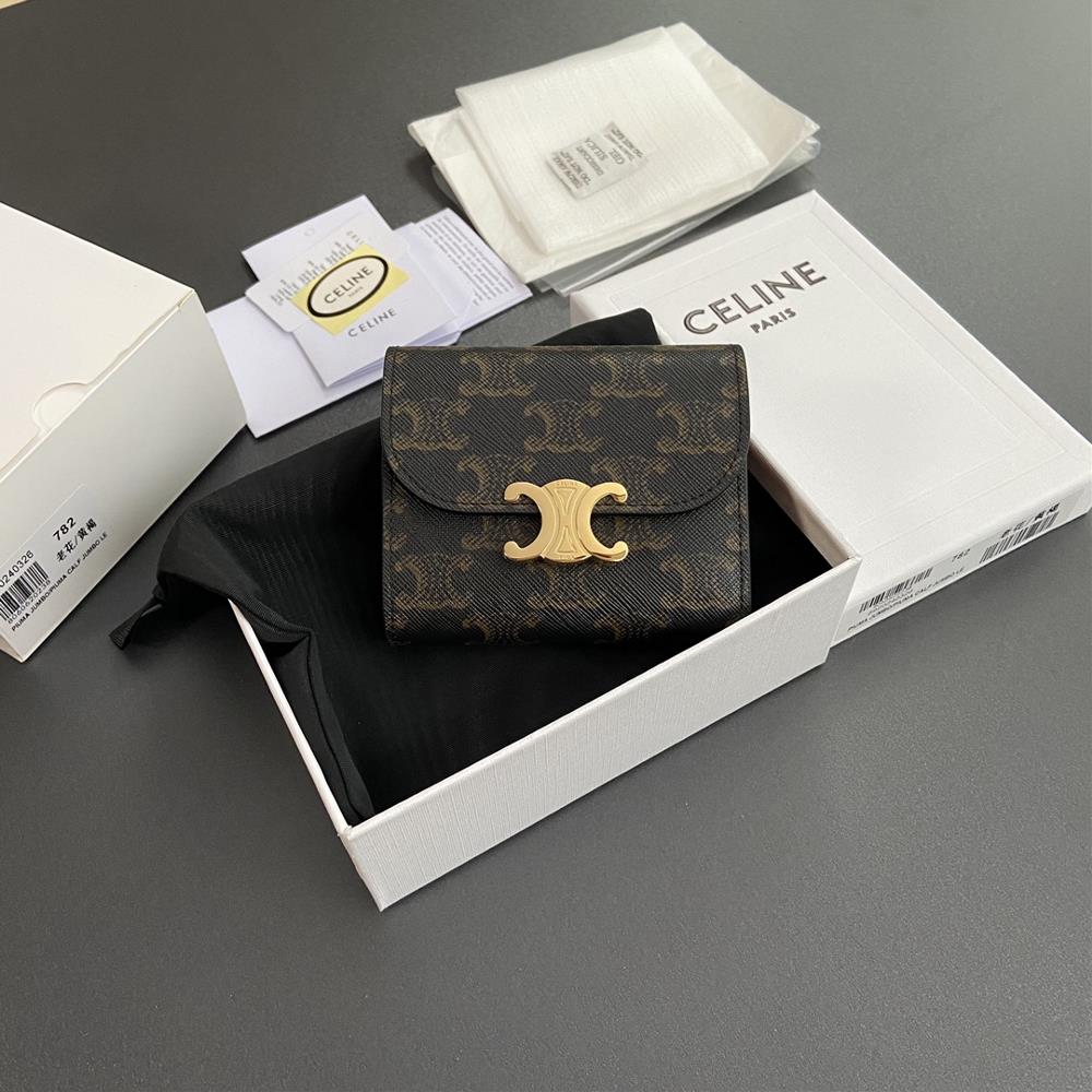 Special grade pure steel hardware factory leather TRIOMPHE logo printed short wallet 2024 competition5 card holders1 foldable coin purse with snap but