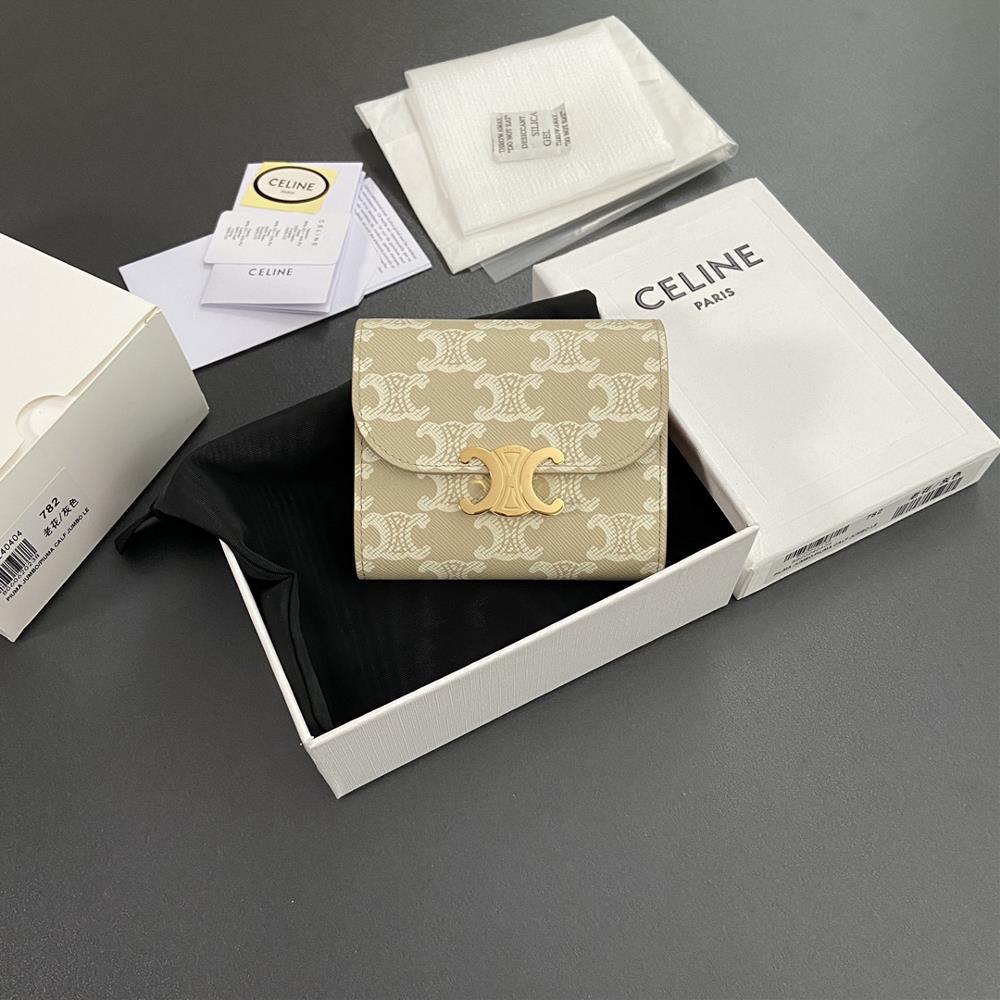 Special grade pure steel hardware factory leather TRIOMPHE logo printed short wallet 2024 competition5 card holders1 foldable coin purse with snap but