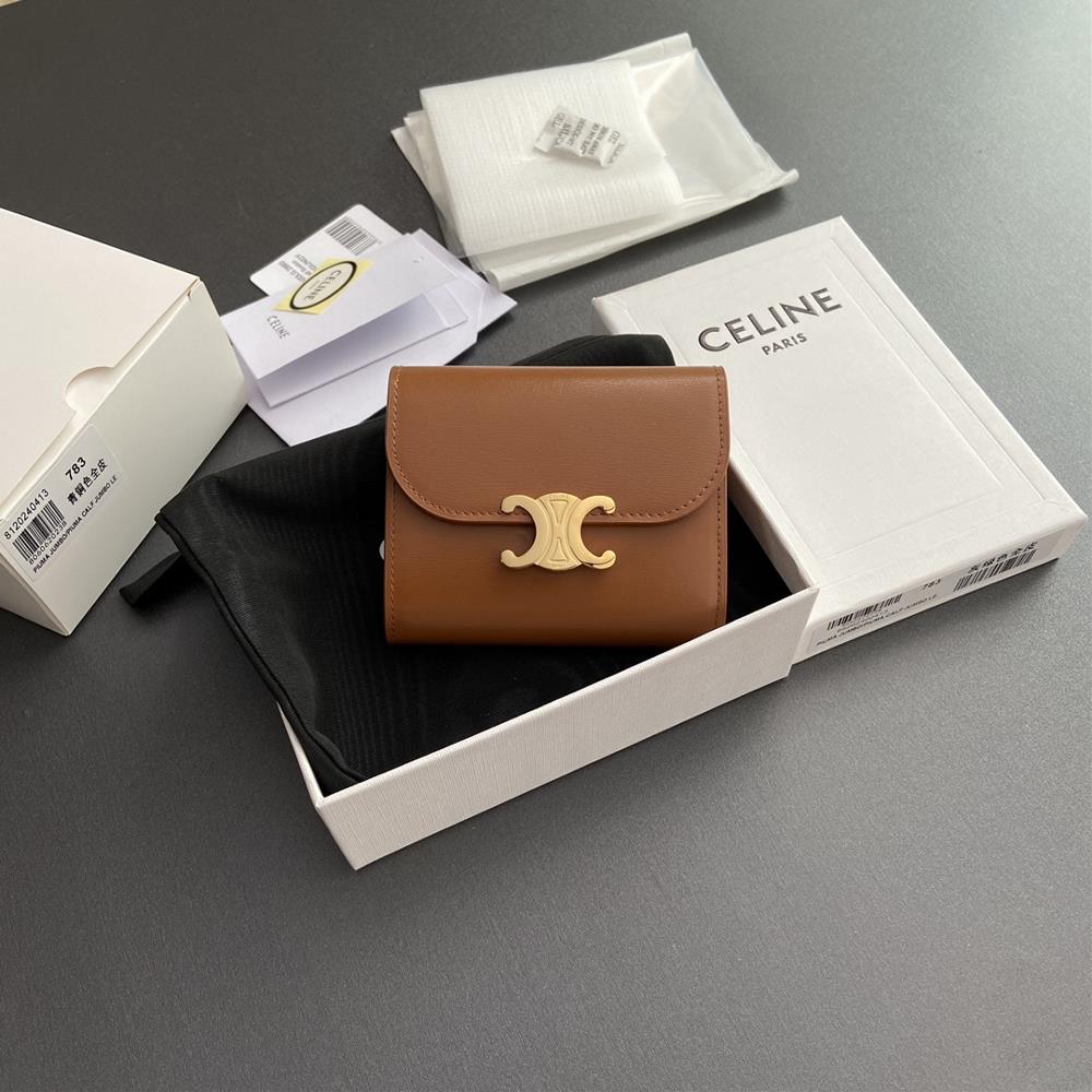 Special grade pure steel hardware factory leather TRIOMPHE shiny cowhide wallet 2024 small competition5 card holders1 foldable coin purse with snap bu