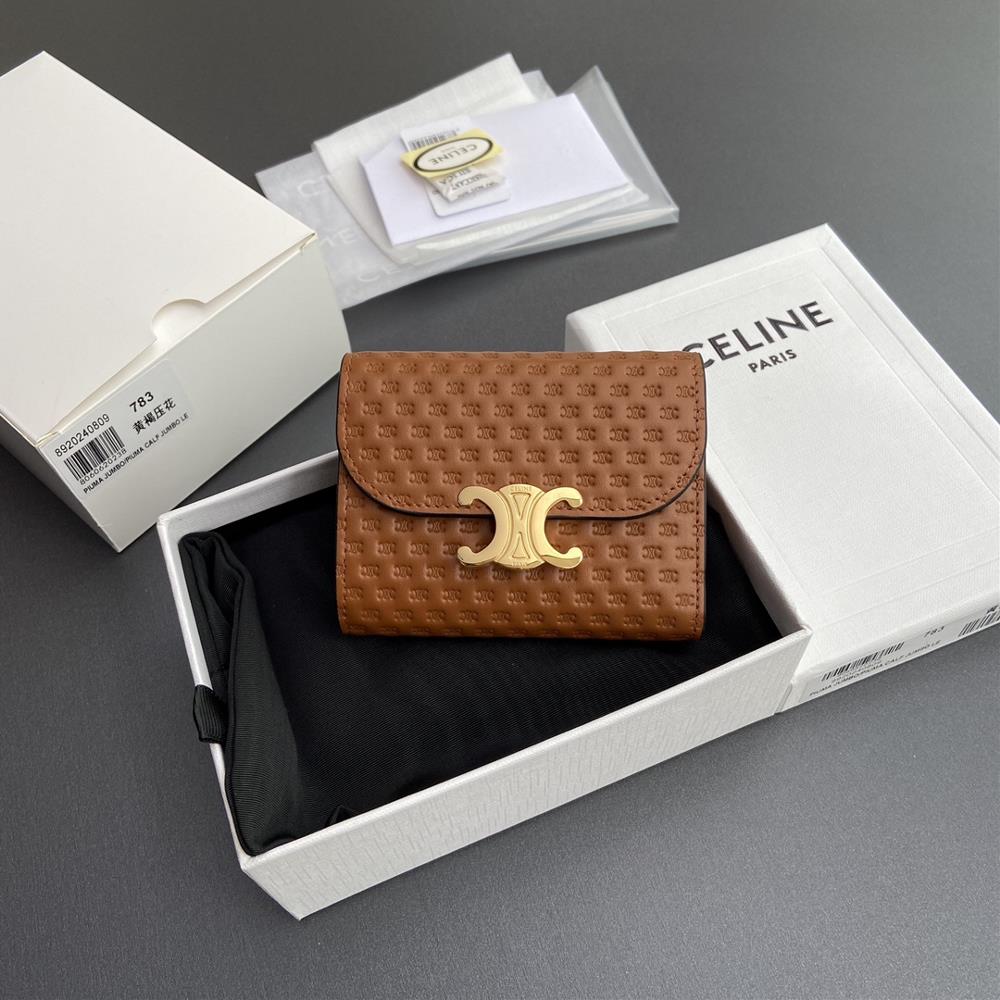 Special grade pure steel hardware factory leather TRIOMPHE glossy sheepskin leather embossed wallet 2024 small competition5 card holders1 foldable coi