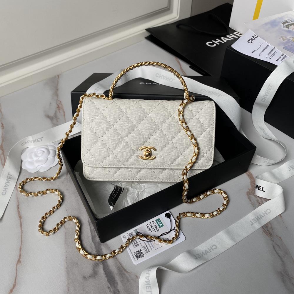 Chanel 24A woc handle model AP4062 particle calf leather with metal weaving handle design paired with retro chain simple to carry on the body luxur