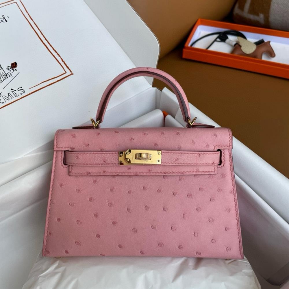 Customer order Kelly Mini secondgeneration cherry blossom pink KK ostrich leather gold buckle with hand sewn  professional luxury fashion brand agen