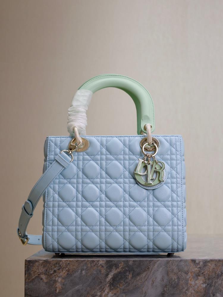 Lady Dior   Light blue with light greenFive grid sheepskin adjustable shoulder strapThis handbag embodies Dio rs profound insight into elegance and