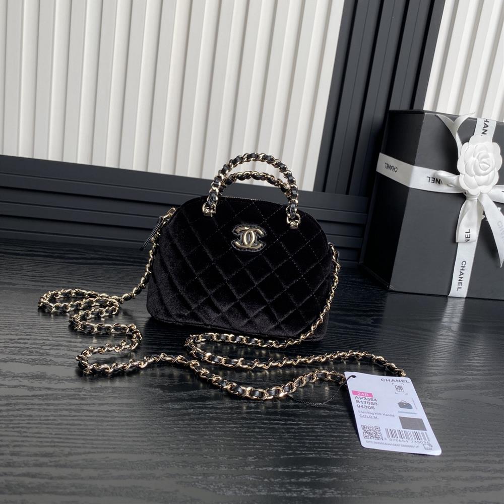 Chanel 24B AutumnWinter New Product Woolen Glitter Shell Box Bag Ap3354 Twill Soft Woolen Sheepskin with Metallic Shell Shape immediately recogniza