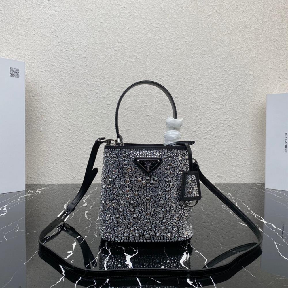 Top of the line original 2023 new starry sky bucket bag 1BA373 This elegant Prada Panier handbag is covered with crystal like accents shining like j