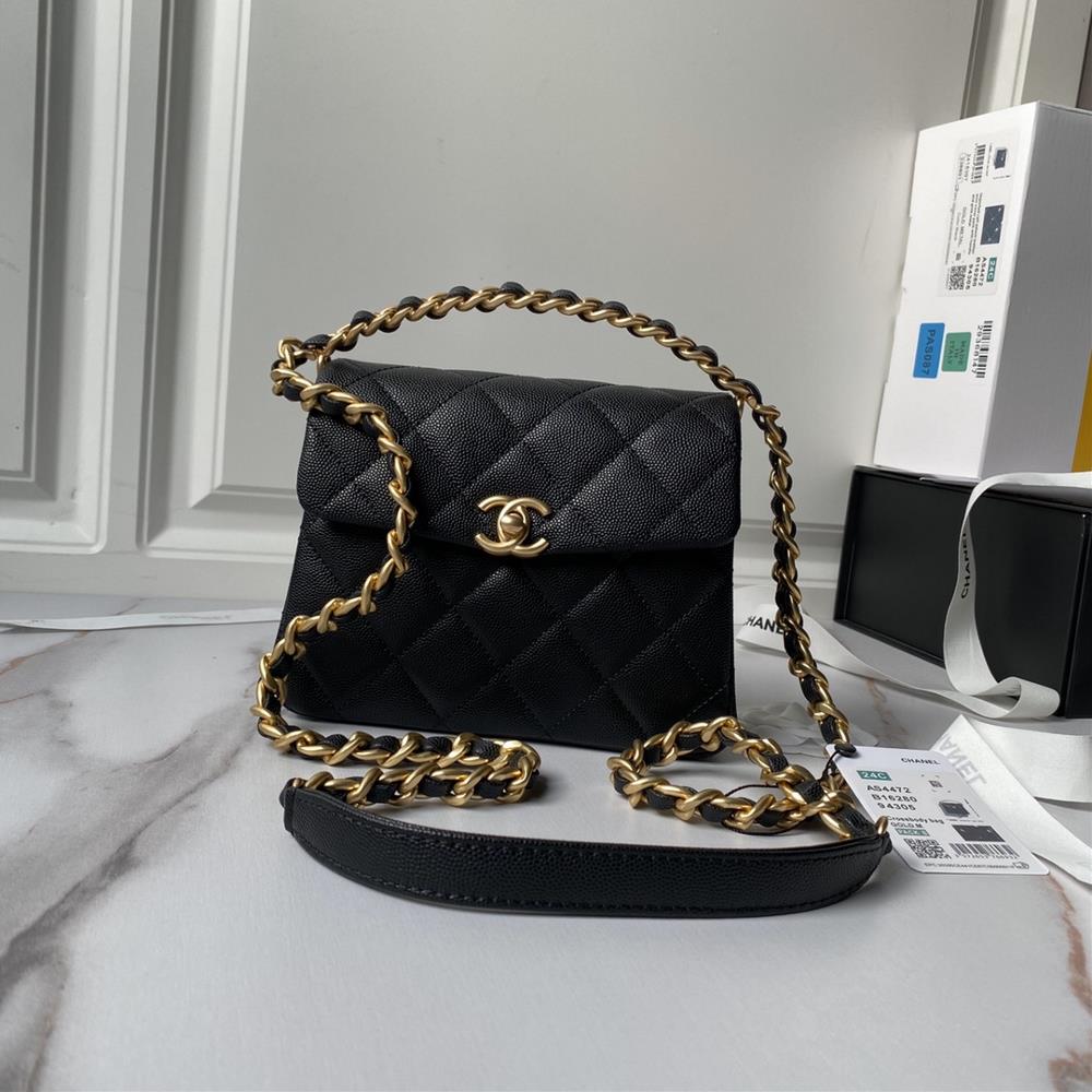 Ball patterned 24S Chanel AS4472 exudes luxury and elegance with a highend texture and exquisite bag The black leather paired with gold elements lo