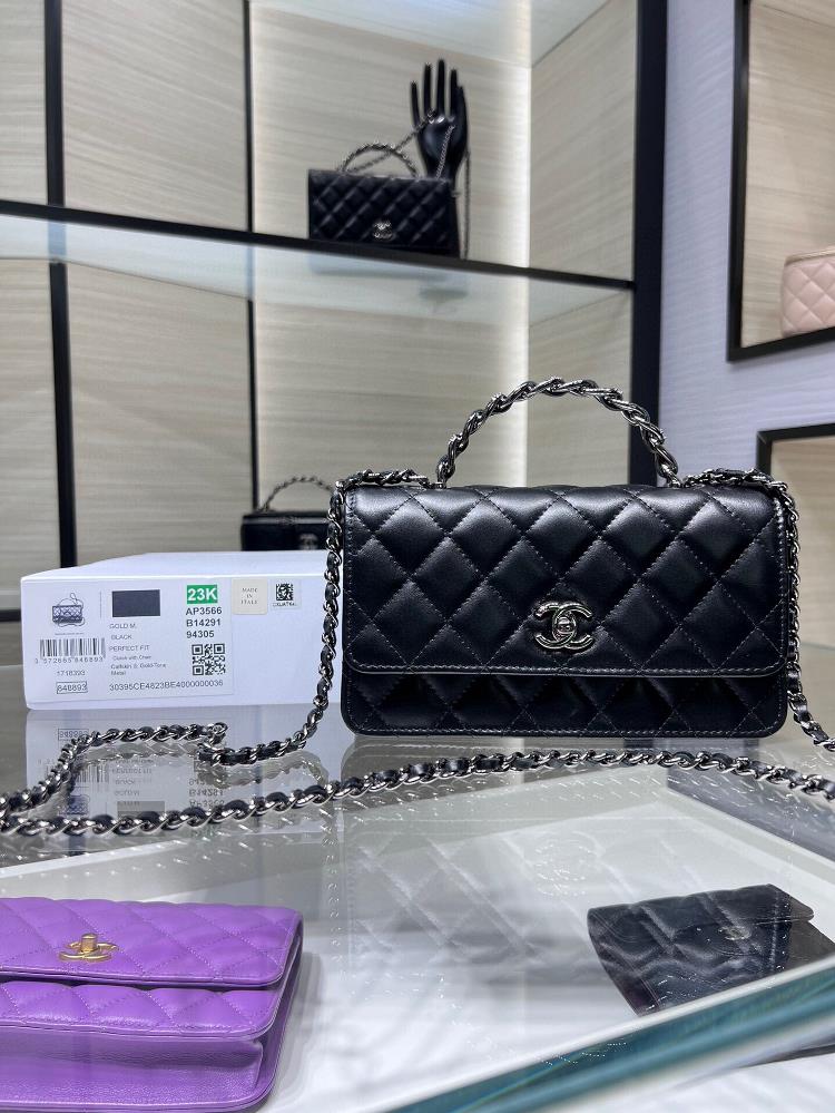 Ohanel 23K New Product Liaose Water Diamond Handle Organ Bag Double layer WOC Water Diamond with Leather AP3566Y Size 185116cm  professional luxury