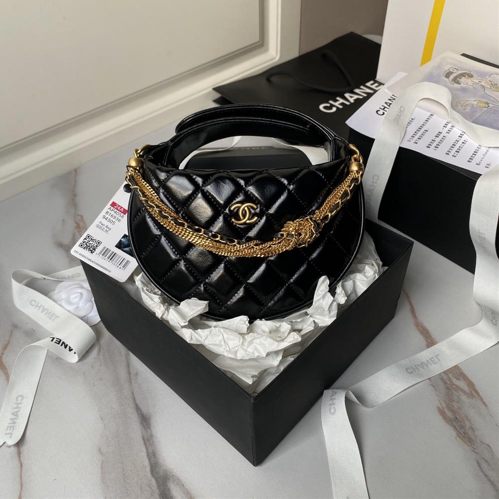 Chanel 24A Hula Hoop Chain Knot Ap4058 Semi Circular Design with Unique and Exquisite Styling Oil Wax Leather Paired with Metal Tassel Chain Gorgeou