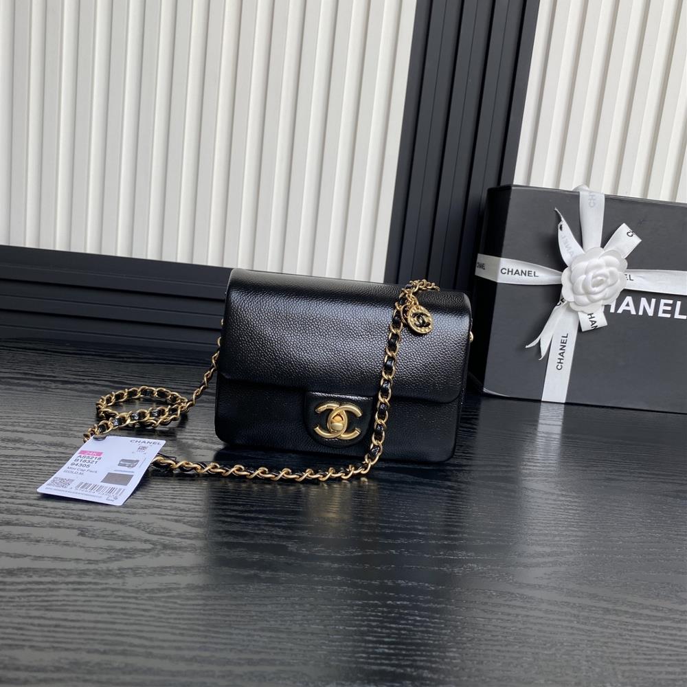 Chanel 24k AS5218 CF is a vintage new model with a simple and highend elegant particle embossed glossy calf leather and gold metal retro style that w