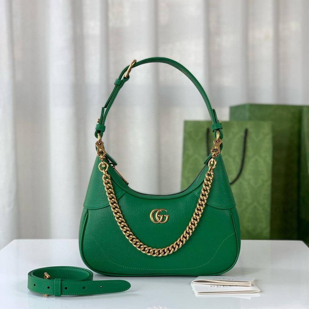 Original leather Aphrodite series small crescent shaped shoulder bag green original goat leather with gold adjustable accessories adjustable leather