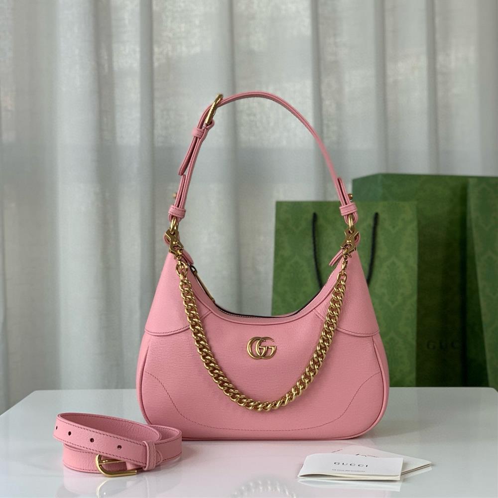 Original leather Aphrodite series small crescent shaped shoulder bag pink original goat leather with gold adjustable accessories adjustable leather