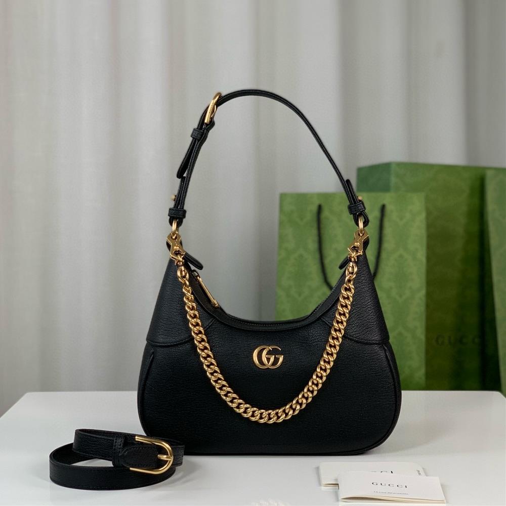 Original leather Aphrodite series small crescent shaped shoulder bag black original goat leather with gold adjustable accessories adjustable leather