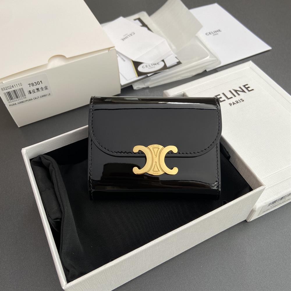 Original factory 2368420 TRIOMPHE shiny leather wallet 2024 small competition5 card holders1 foldable coin purse with snap button1 flat pocket1 bankno