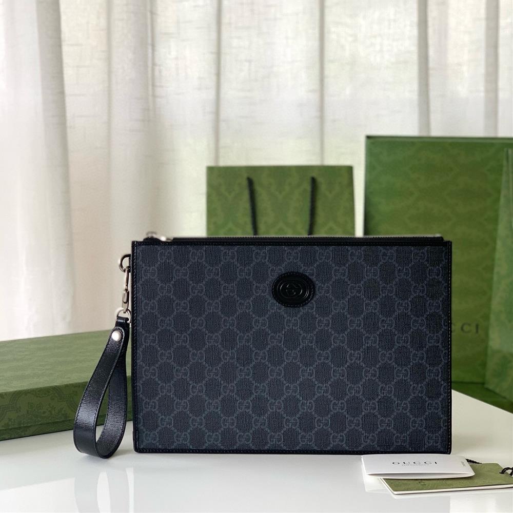 Box packaging Interlocking Double G Handbag Oval Interlocking Double G Leather Label Black GG with Black Leather Edging Style 672953g PVC Size 30