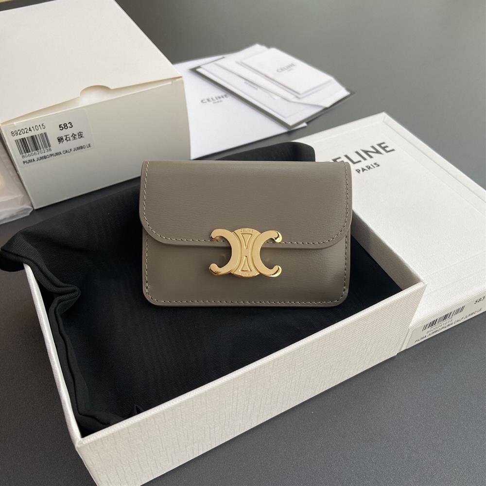 Special grade pure steel hardware factory leather TRIOMPHE glossy cowhide flip card bag 2024 small competitionButton opening and closing1 main compart