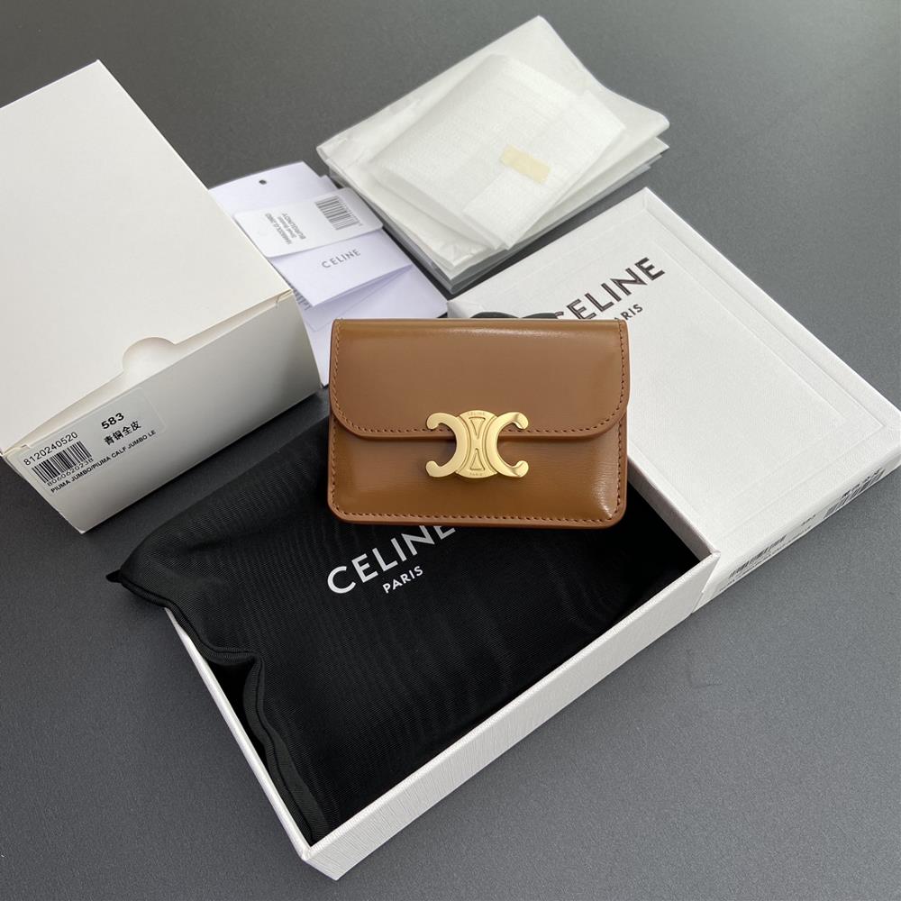 Special grade pure steel hardware factory leather TRIOMPHE glossy cowhide flip card bag 2024 small competitionButton opening and closing1 main compart