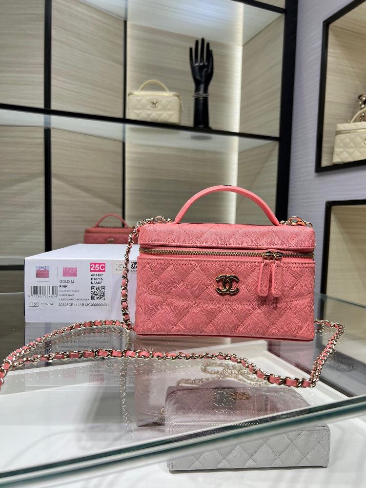 Ohanel 25A New LP Chain Handle Makeup Bag Pink Leather Shoulder Cross Shoulder HandbagSize 195cmx5cmx17cm Model AP4407Y  professional luxury fashion