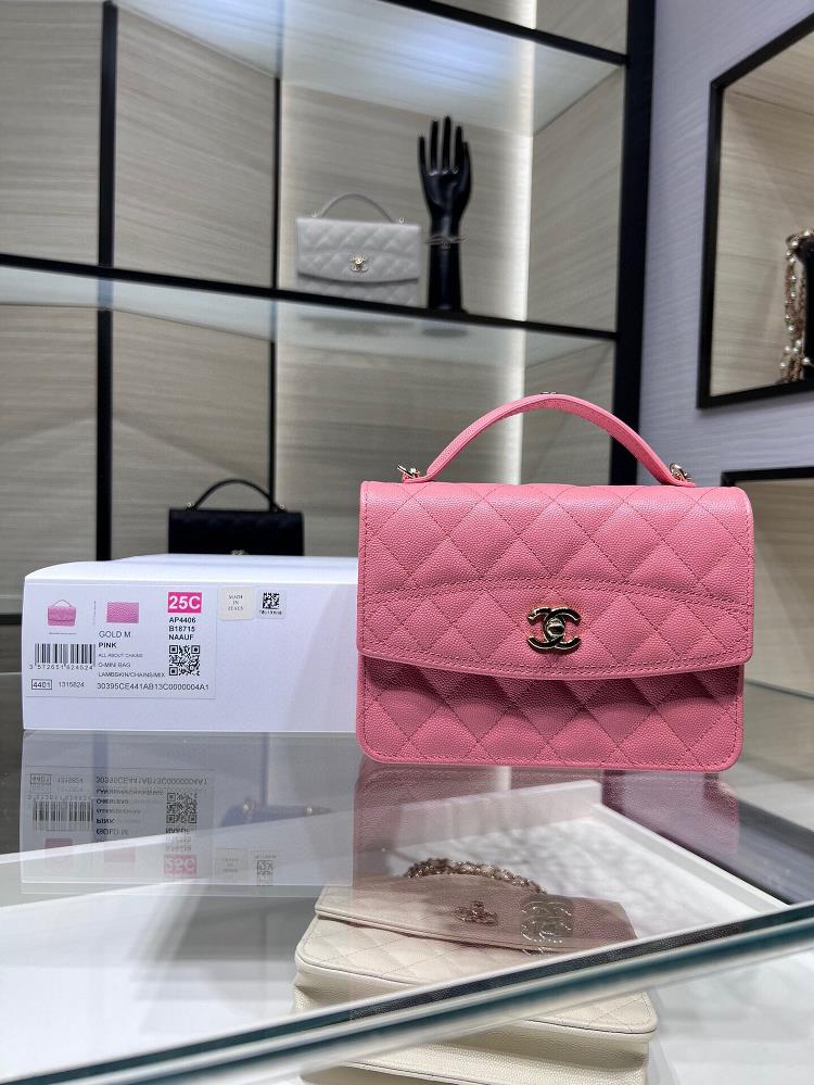 Ohanel 25C new pink cowhide logo handbag shoulder single shoulder three use backpackAP4406Y size 14X18X3tagName AS5317tagId 78960050