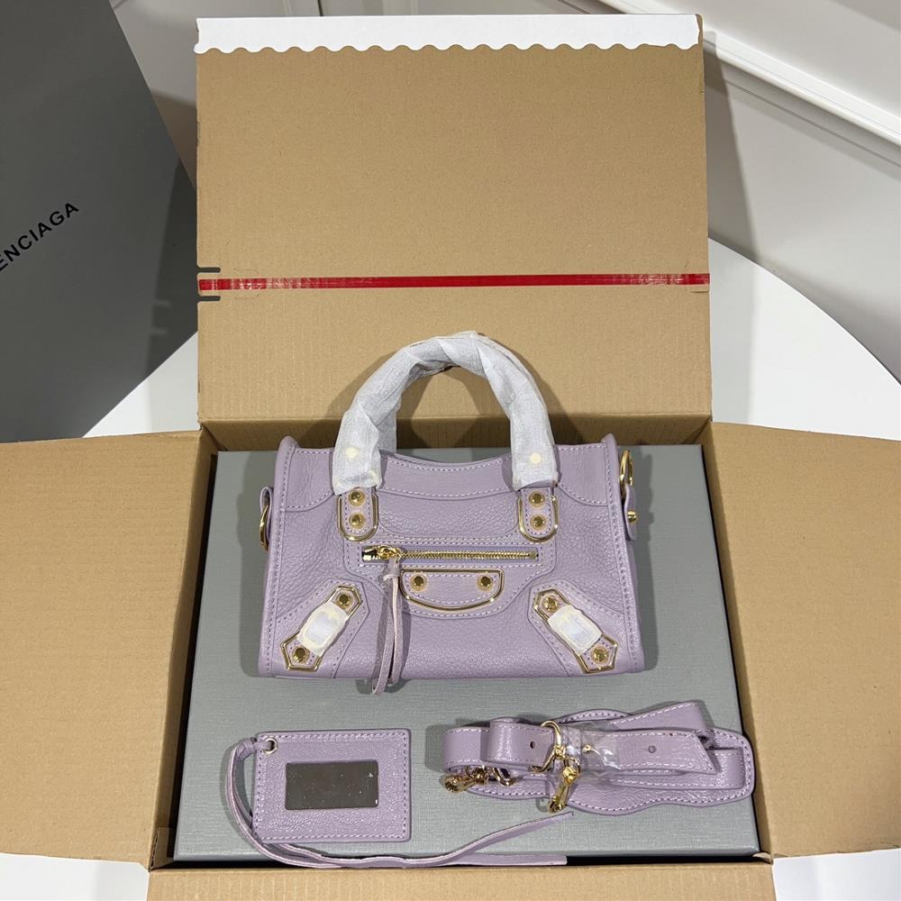 Balenciaga Original Italian Imported Sheepskin Motorcycle Bag Gold Buckle Purple 23cm Balenciaga Original Quality Classic Representative Motorcycle Ba