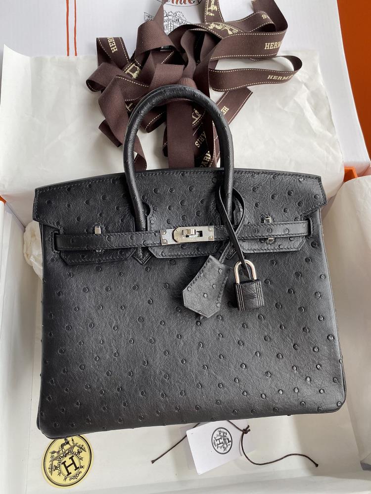 Hand sewn Birkin 25cm South African Kk ostrich leather black silver buckle  professional luxury fashion brand agency businessIf you have wholesale o